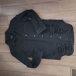 American Bazi oversized distressed black denim jacket size small